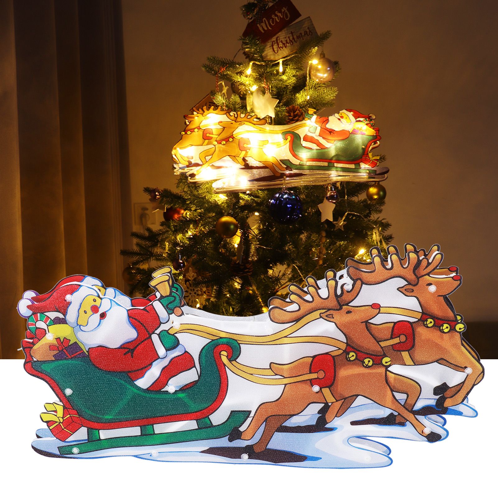LED Christmas Light Sled Santa Claus Pattern Window Hanging Lamp Battery view 12
