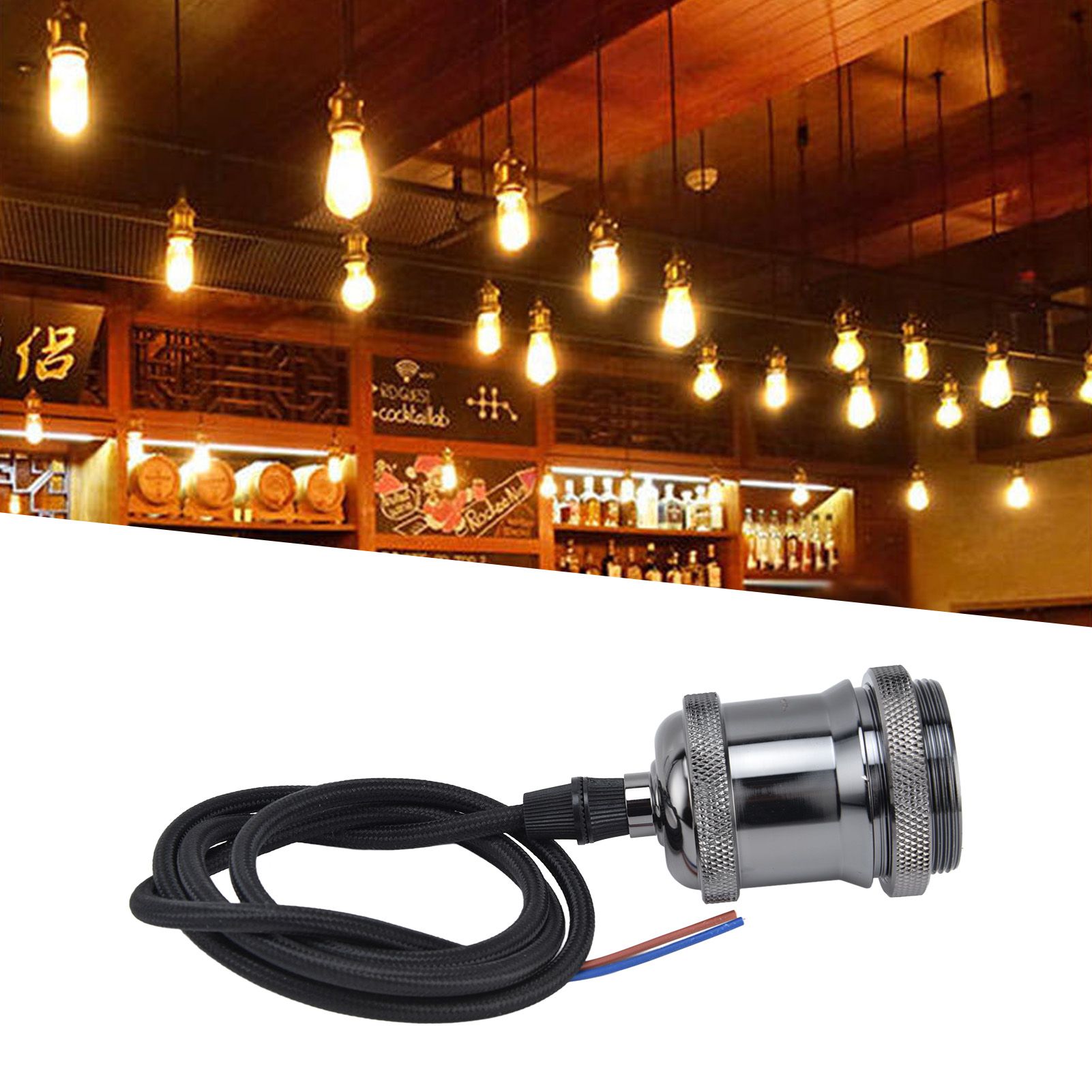 E27 Lamp Holder with Cord Vintage Pendant Light Lampholder for Bedroom 100‑240V view 12