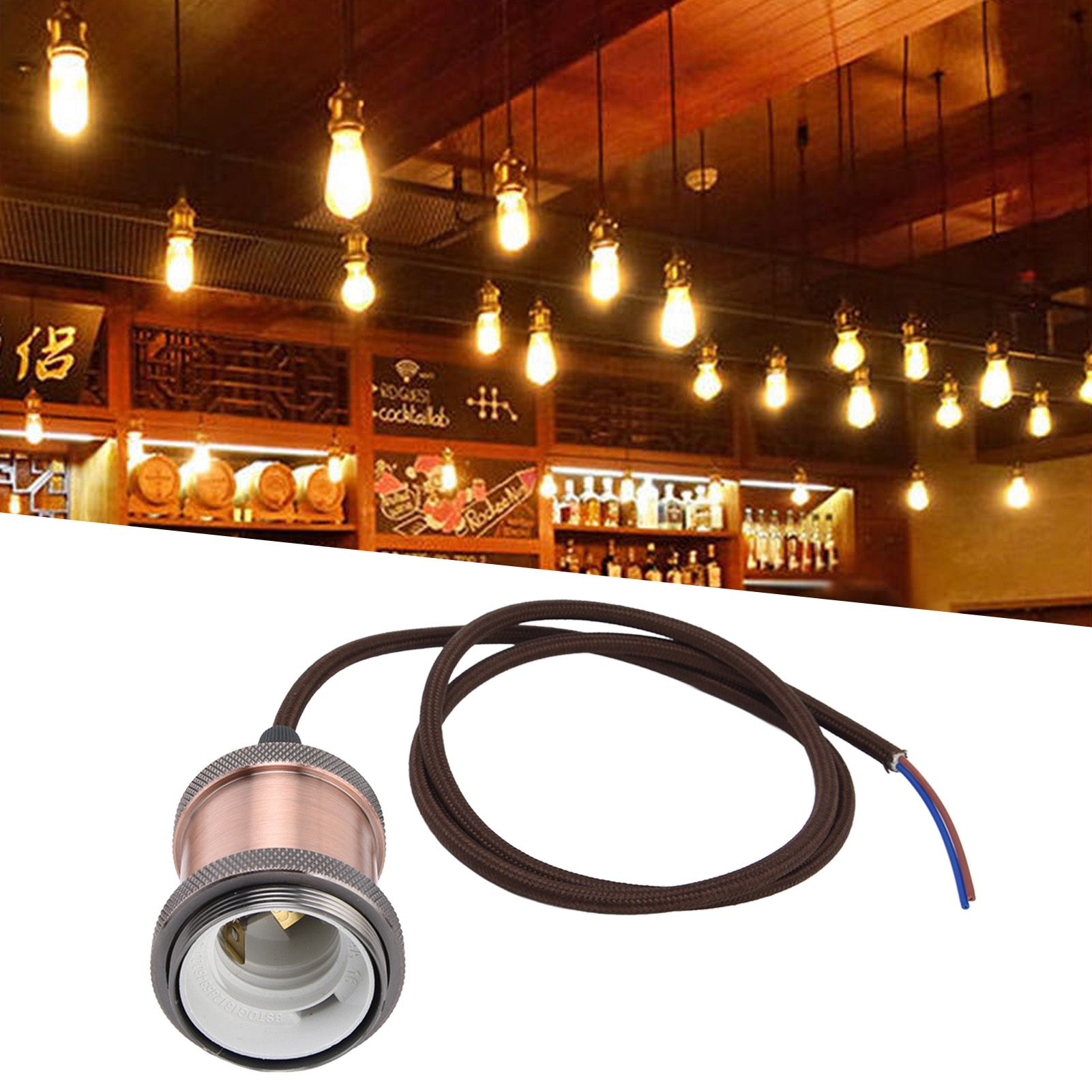 E27 Lamp Holder with Cord Vintage Pendant Light Lampholder for Bedroom 100‑240V view 12