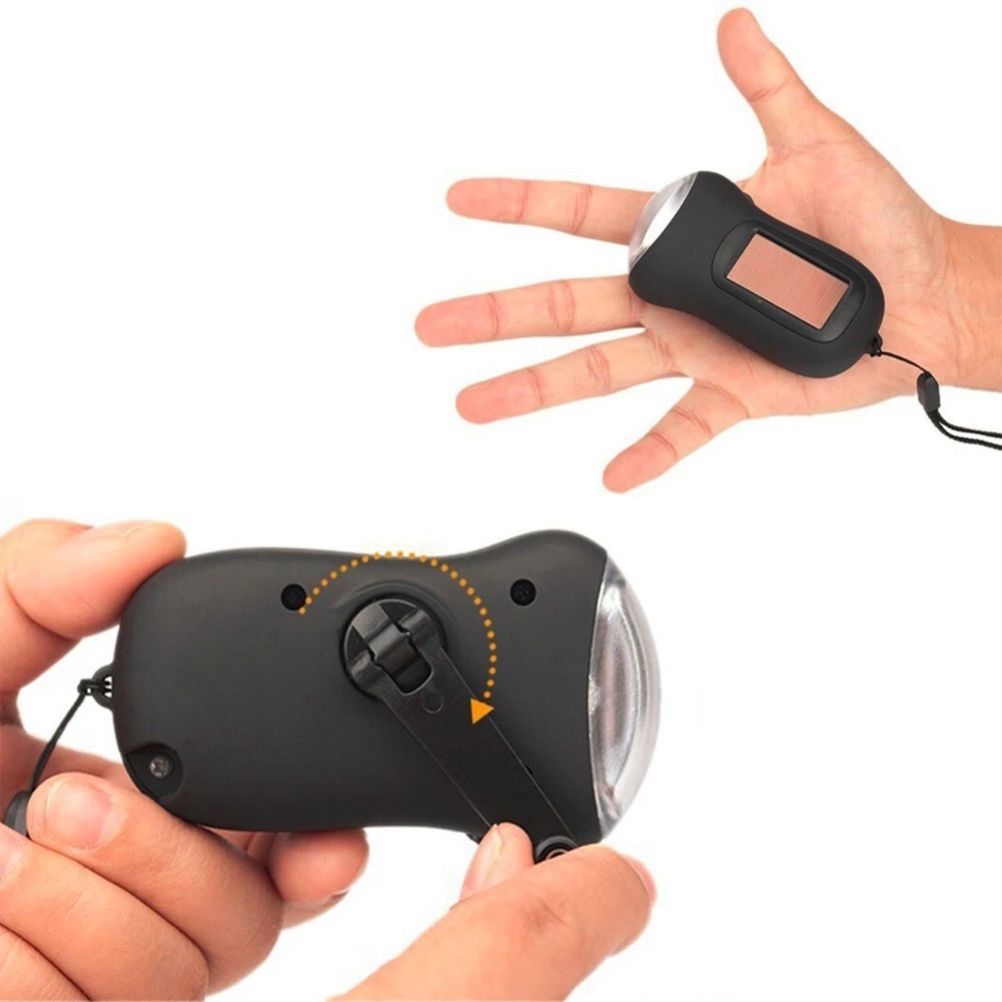 Mini LED Hand Crank Dynamo Solar Power Flashlight Portable Energy Saving view 7