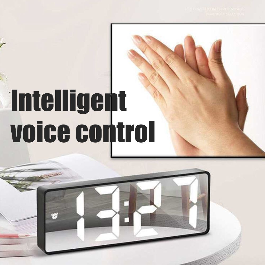 LED Digital Alarm Clock with Voice Control and Temperature Display Bedside view 7