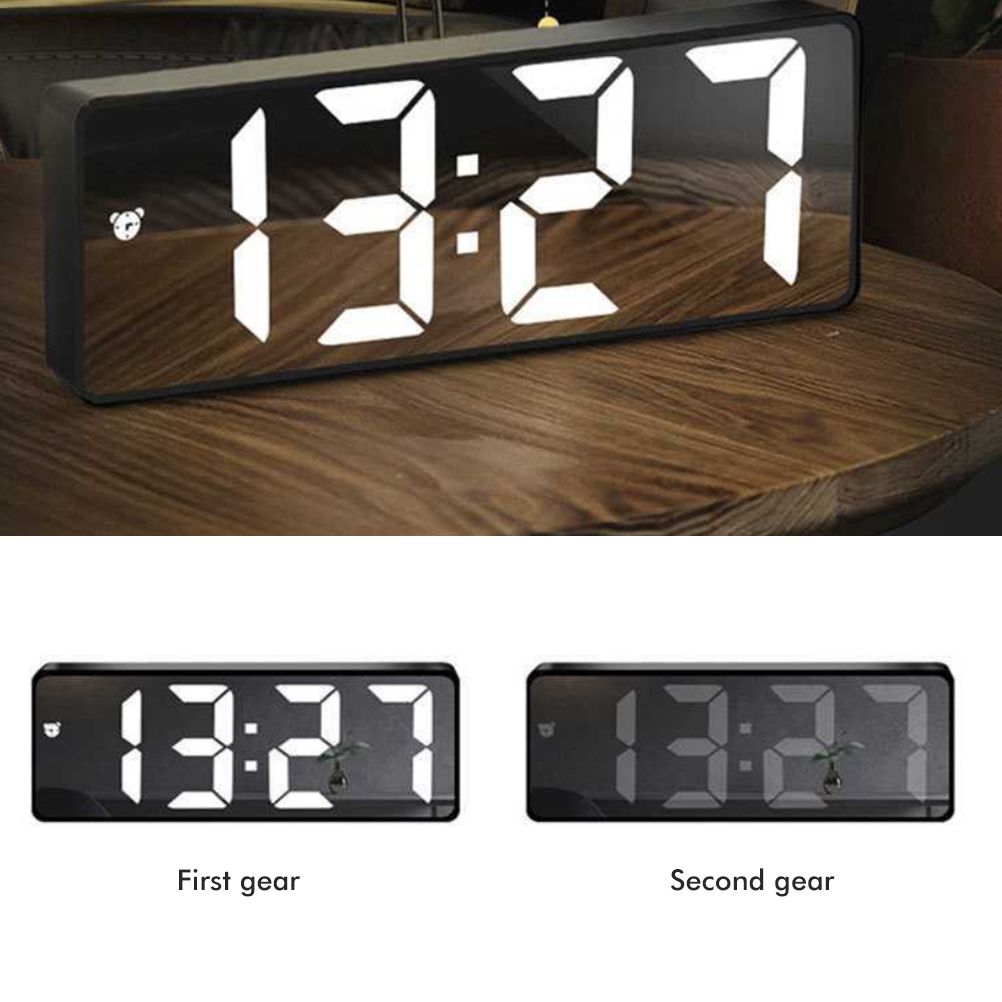 LED Digital Alarm Clock with Voice Control and Temperature Display Bedside view 8