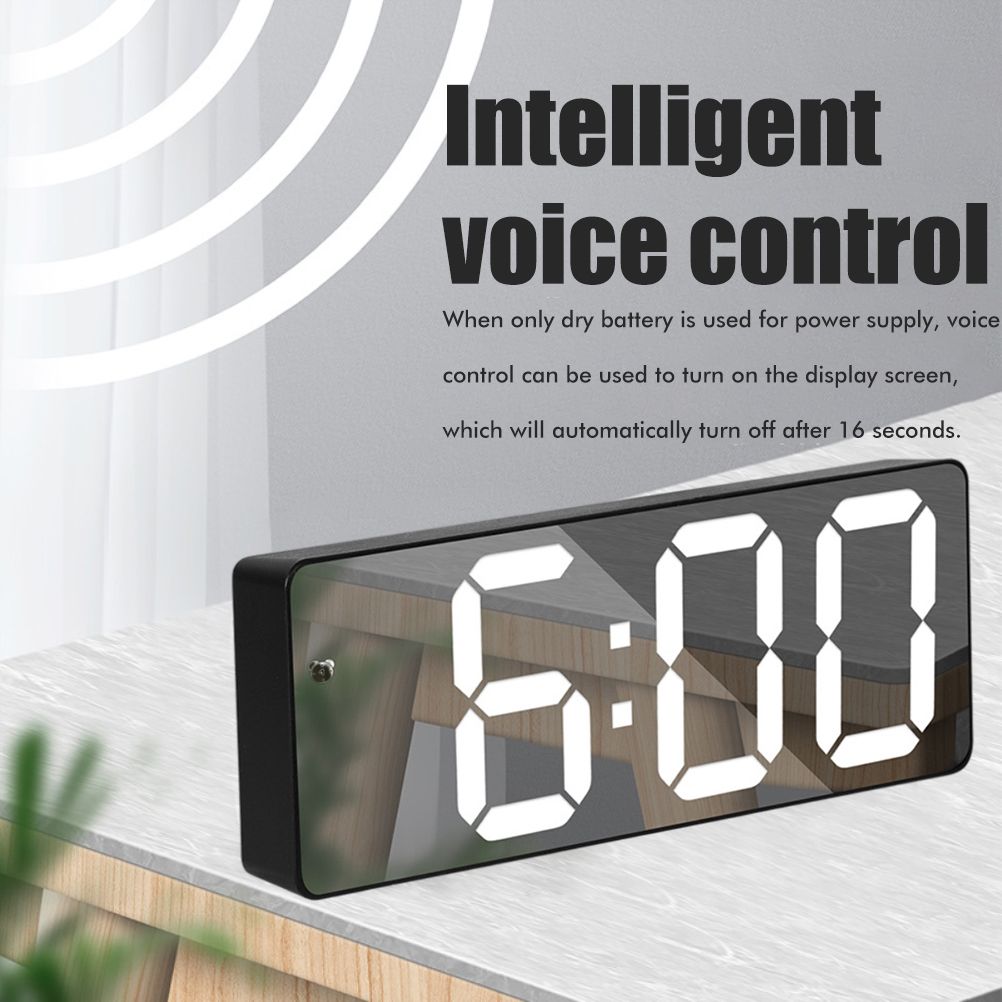 LED Digital Alarm Clock with Voice Control and Temperature Display Bedside view 10