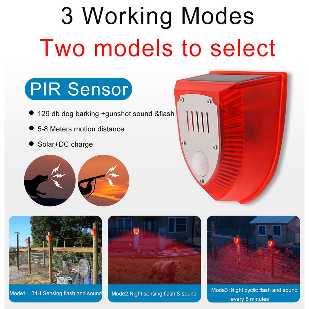 Solar Sound and Light Alarm Motion Sensor 110DB Sound Alert LED Flash Warning view 5
