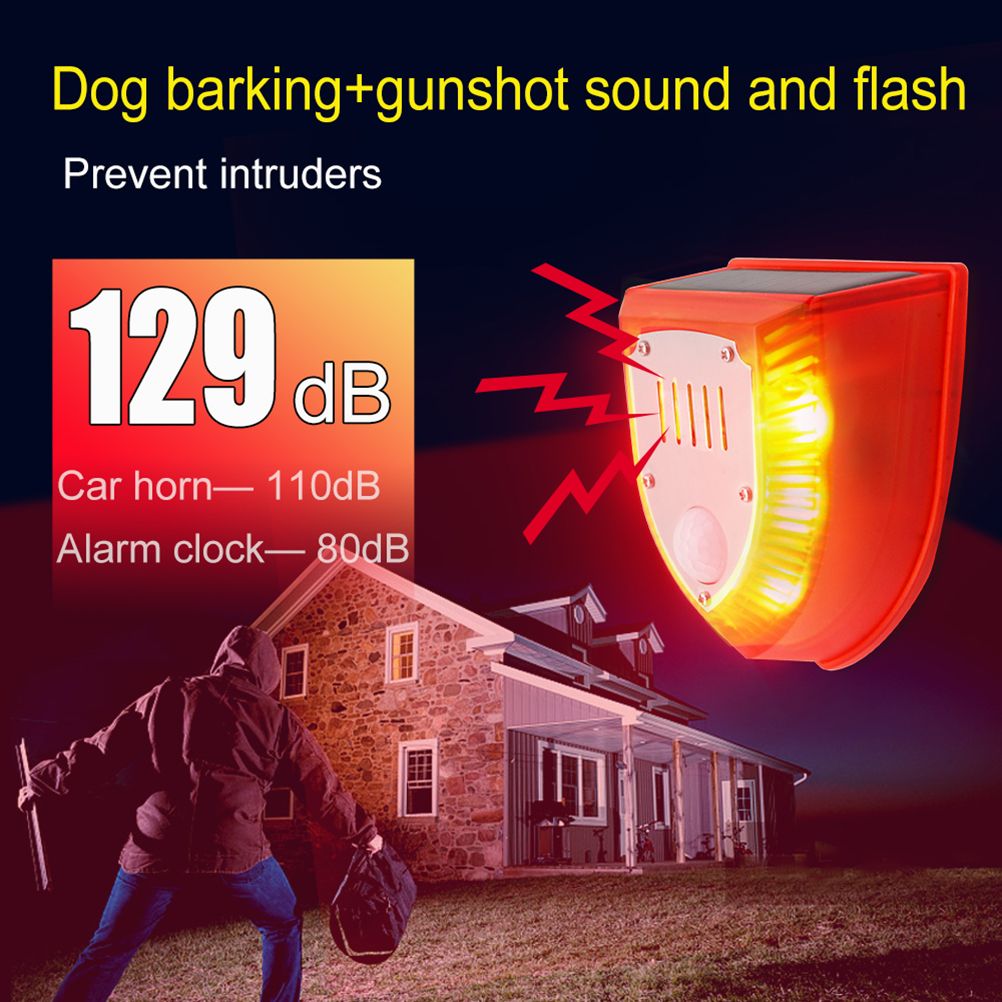 Solar Sound and Light Alarm Motion Sensor 110DB Sound Alert LED Flash Warning view 8