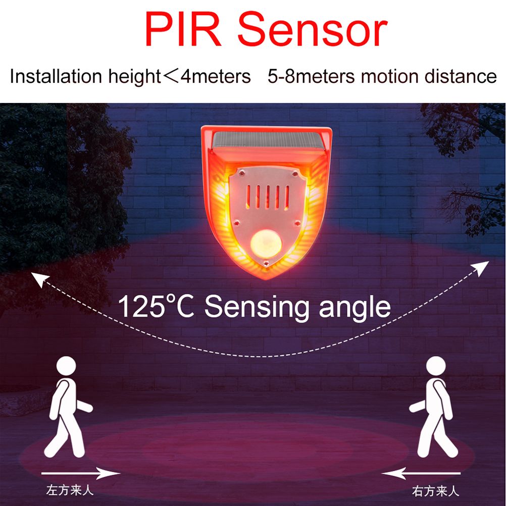 Solar Sound and Light Alarm Motion Sensor 110DB Sound Alert LED Flash Warning view 9
