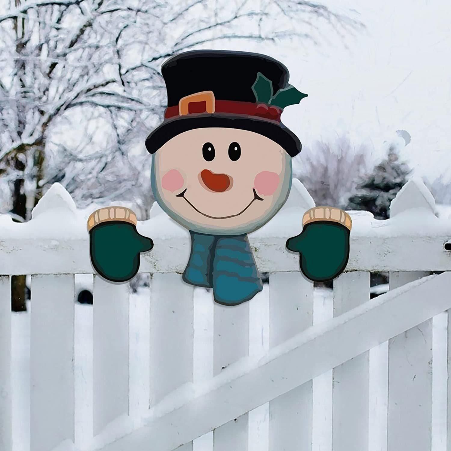 Christmas Home Decor Christmas Themed Santa Snowman Garden Fence Topper view 3