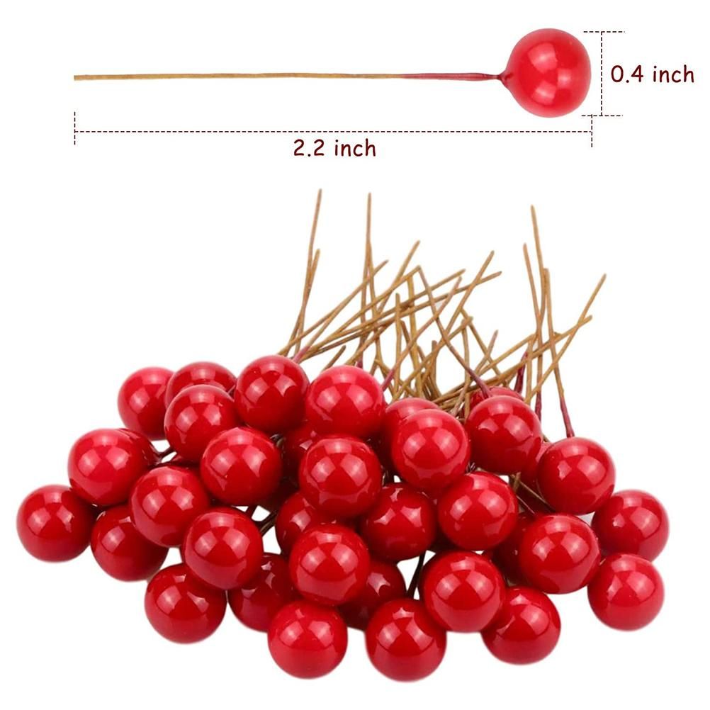 100Pcs Artificial Holly Berries 10mm Plastic Berries Decor on Wire for view 2