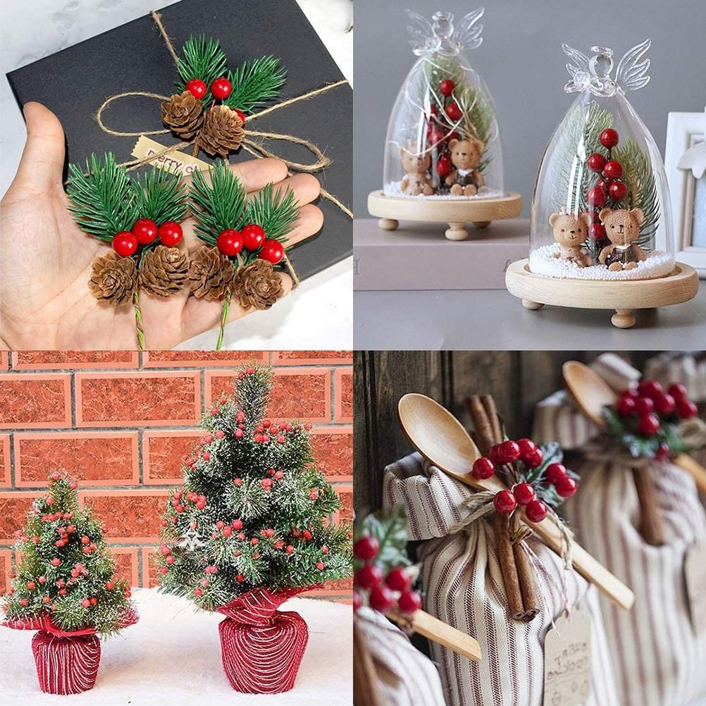 100Pcs Artificial Holly Berries 10mm Plastic Berries Decor on Wire for view 3