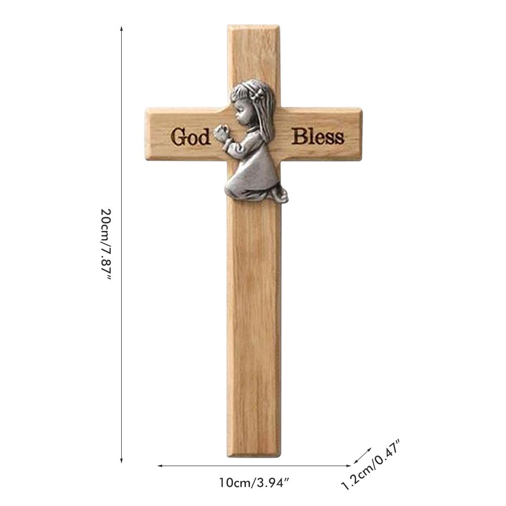 Praying Little Boy Wood Cross Wooden Blessing Cross Christmas Decoration view 3