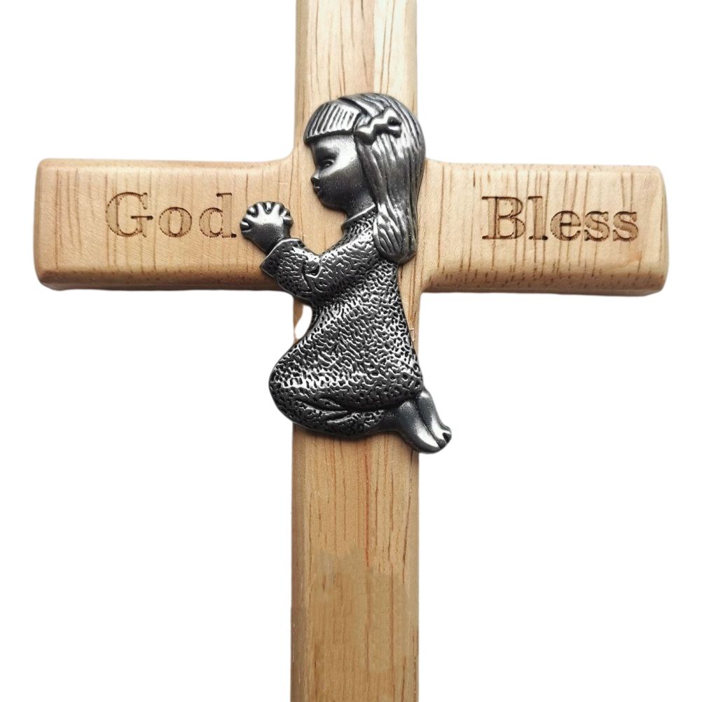 Praying Little Boy Wood Cross Wooden Blessing Cross Christmas Decoration view 4