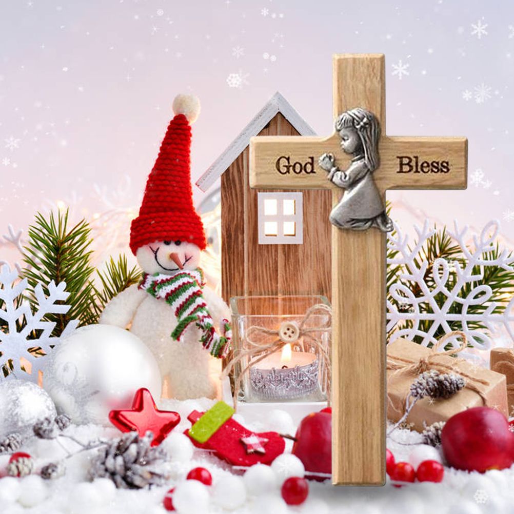 Praying Little Boy Wood Cross Wooden Blessing Cross Christmas Decoration view 7