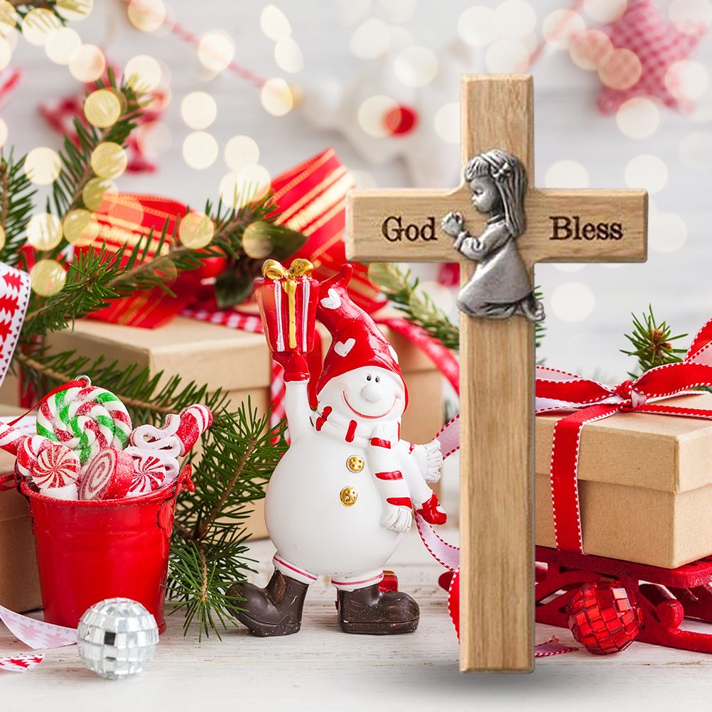 Praying Little Boy Wood Cross Wooden Blessing Cross Christmas Decoration view 8