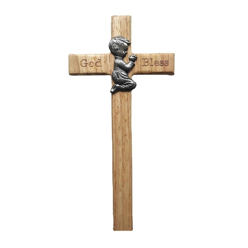 Praying Little Boy Wood Cross Wooden Blessing Cross Christmas Decoration view 9