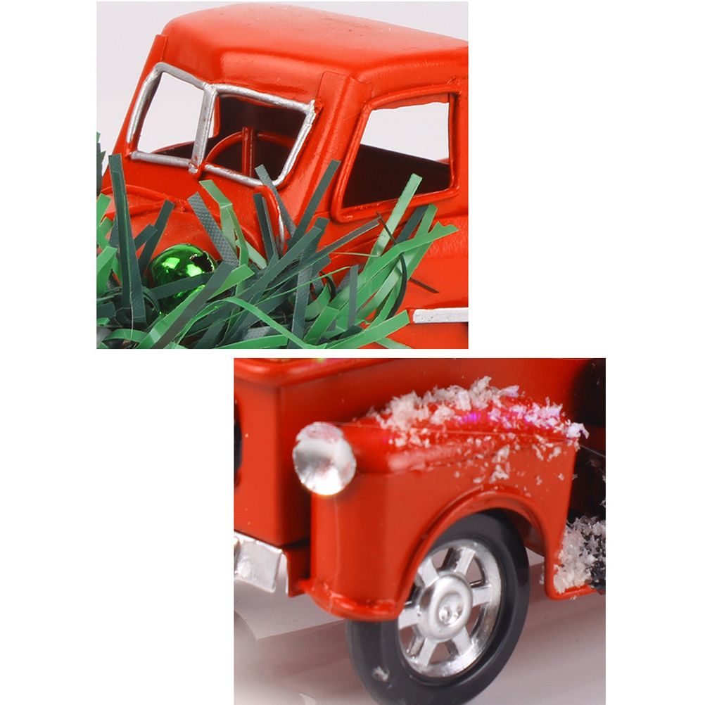 Christmas Vintage Red Truck Metal Truck Car with Christmas Trees Ornaments for view 4