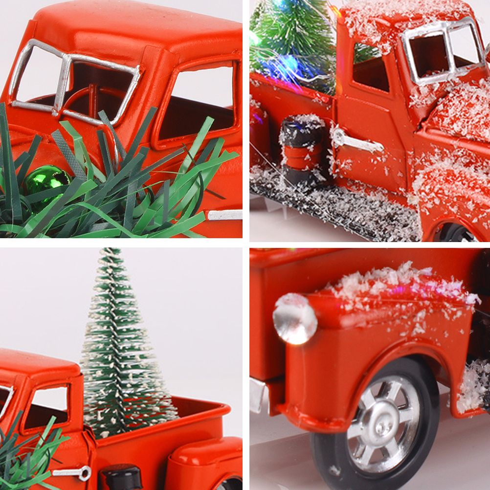 Christmas Vintage Red Truck Metal Truck Car with Christmas Trees Ornaments for view 8