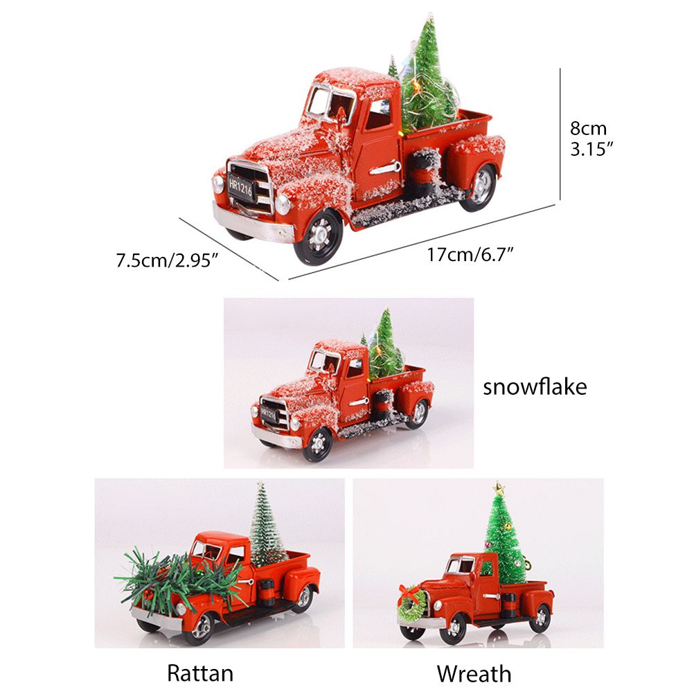 Christmas Vintage Red Truck Metal Truck Car with Christmas Trees Ornaments for view 10