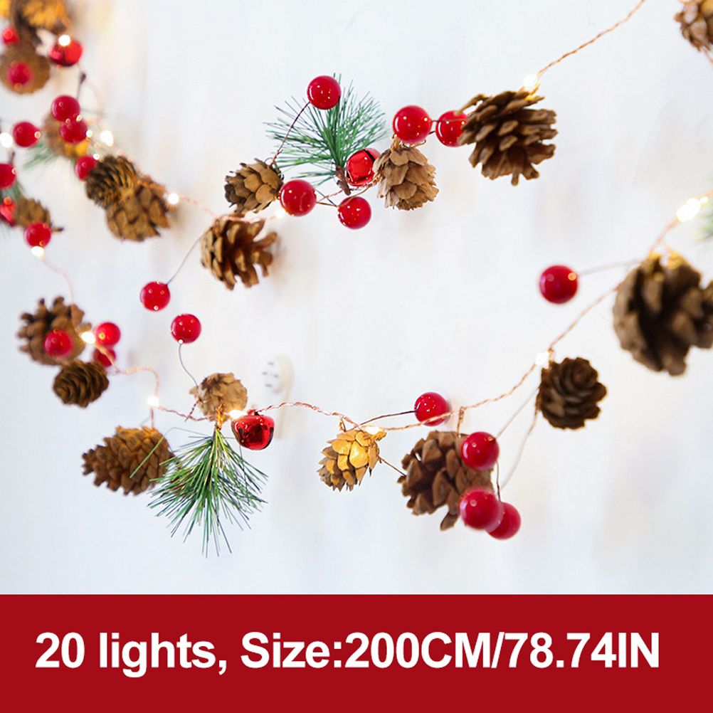 LED Christmas String Lights Decoration with Pine Cone Needles Red Berry Bell view 2