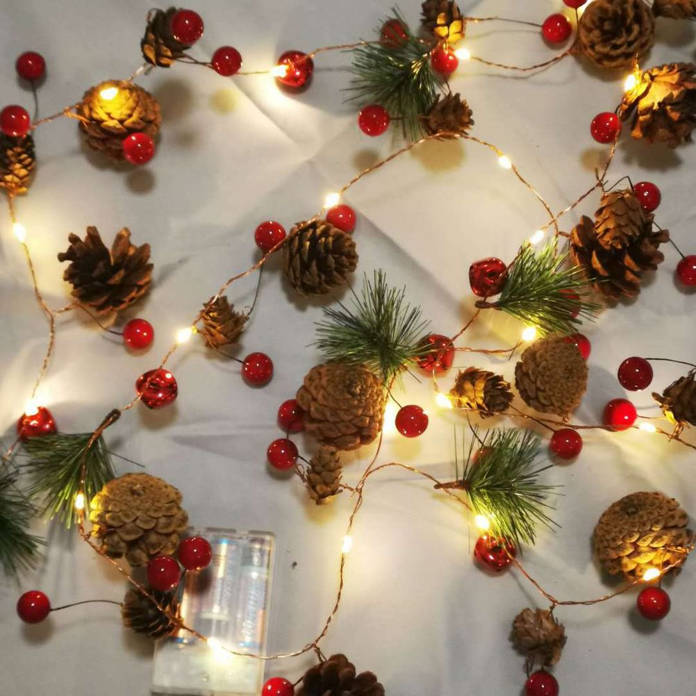 LED Christmas String Lights Decoration with Pine Cone Needles Red Berry Bell view 4
