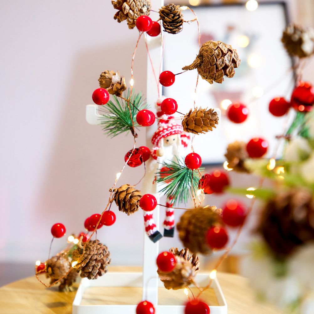 LED Christmas String Lights Decoration with Pine Cone Needles Red Berry Bell view 5