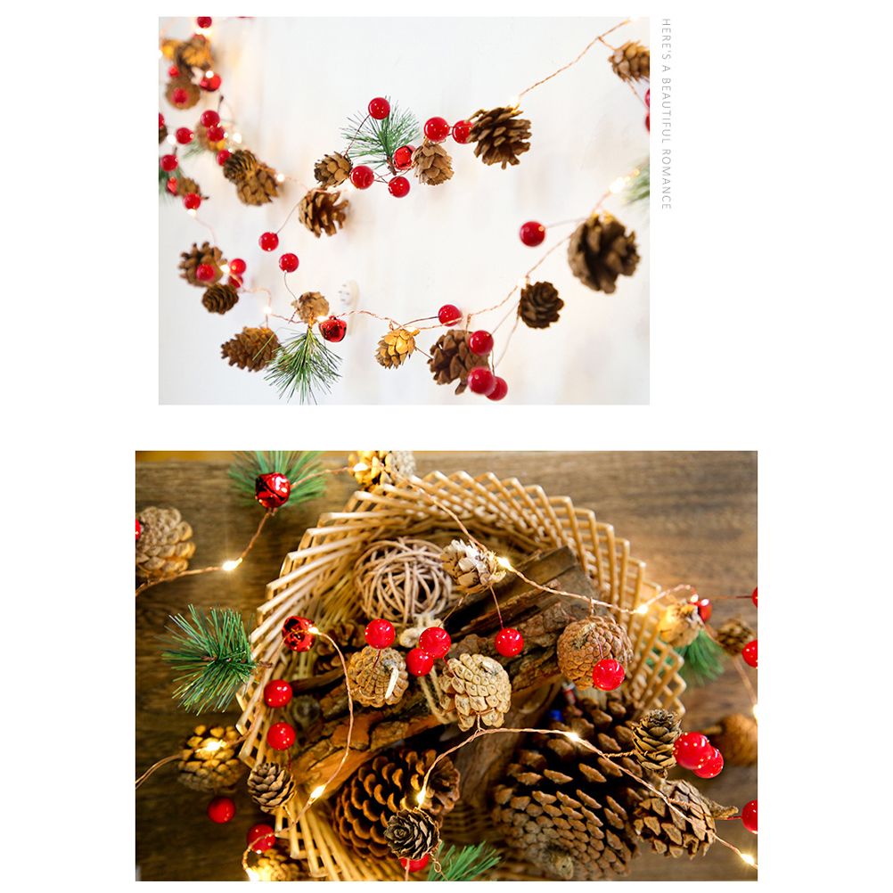 LED Christmas String Lights Decoration with Pine Cone Needles Red Berry Bell view 7