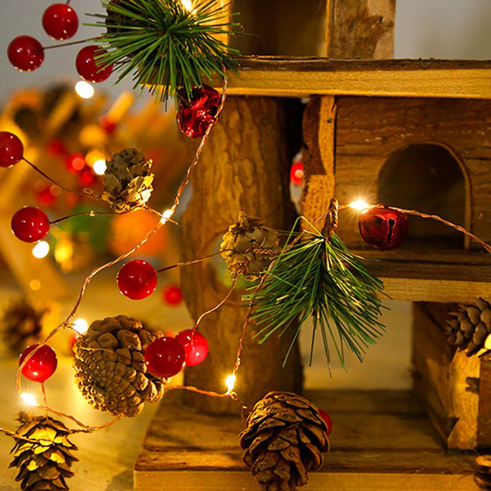 LED Christmas String Lights Decoration with Pine Cone Needles Red Berry Bell view 14