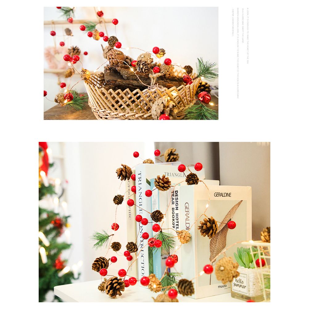 LED Christmas String Lights Decoration with Pine Cone Needles Red Berry Bell view 15