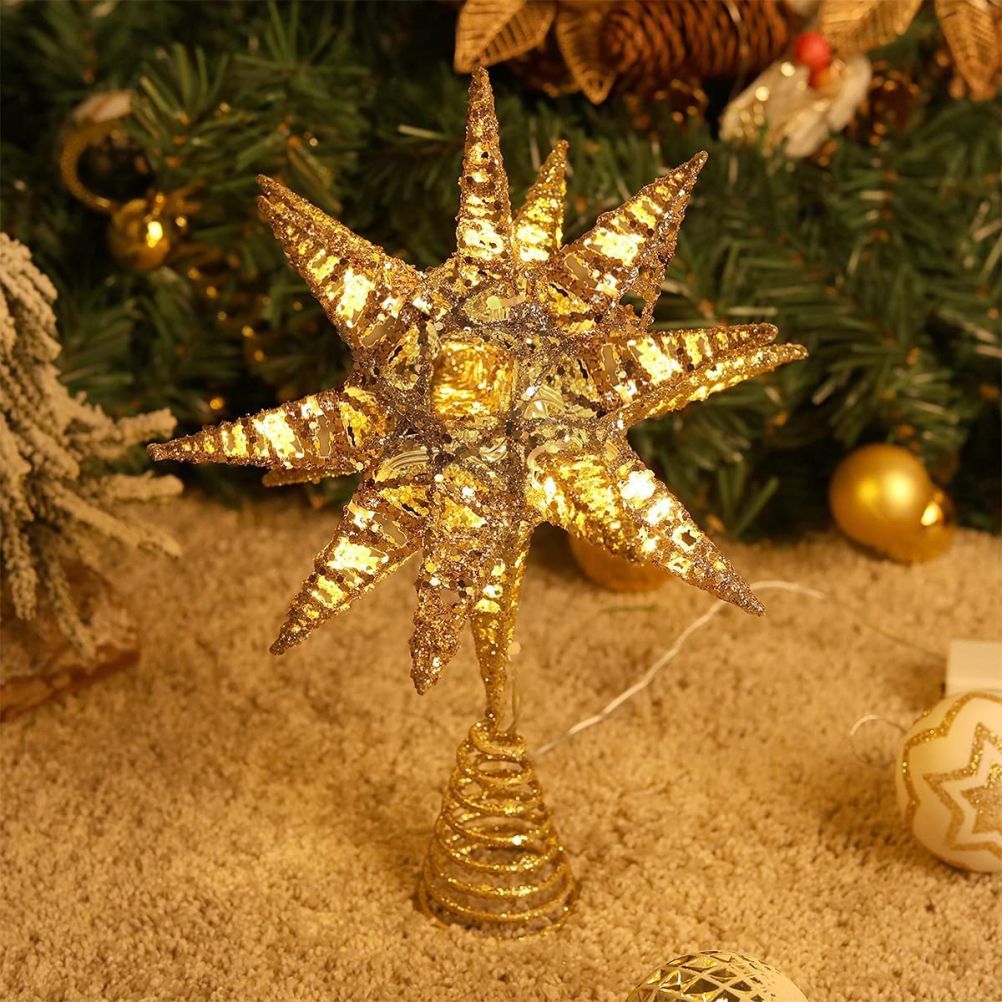 Christmas Star Tree Topper 3D Geometric Star Decorative LED Lights Battery view 2
