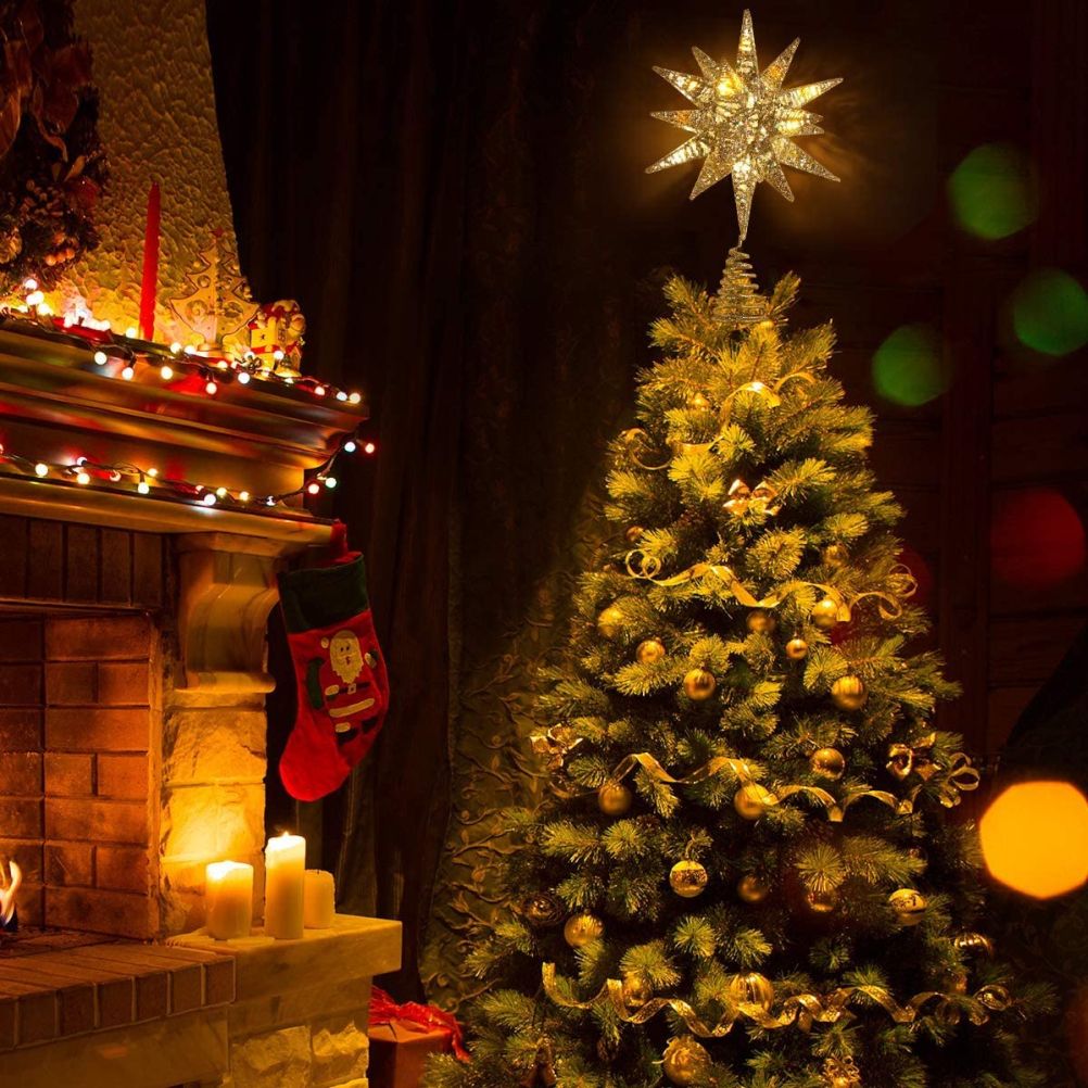 Christmas Star Tree Topper 3D Geometric Star Decorative LED Lights Battery view 3