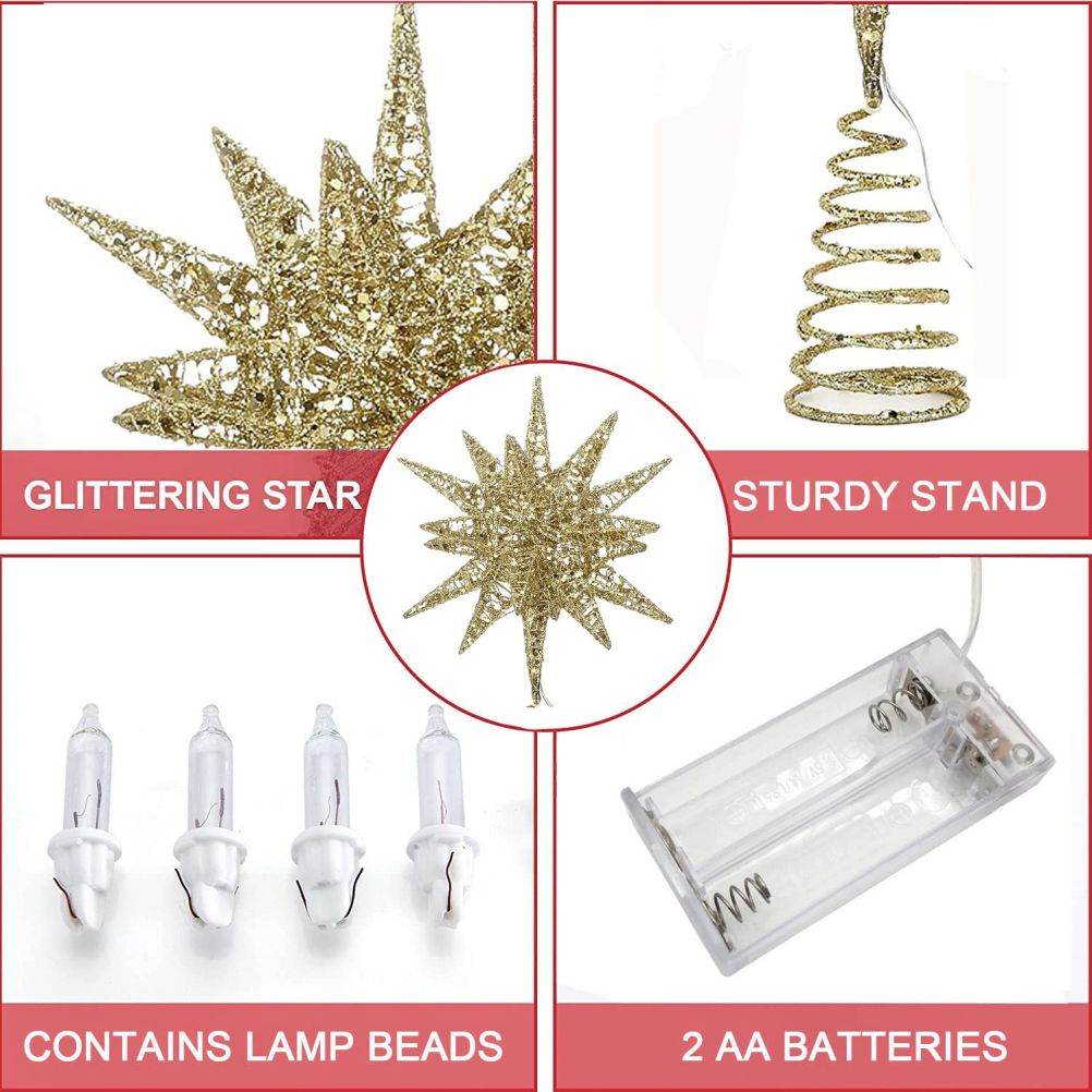 Christmas Star Tree Topper 3D Geometric Star Decorative LED Lights Battery view 4