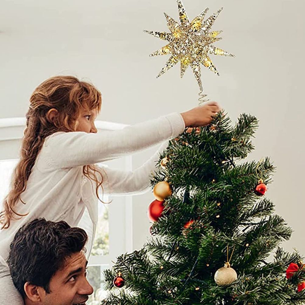 Christmas Star Tree Topper 3D Geometric Star Decorative LED Lights Battery view 6