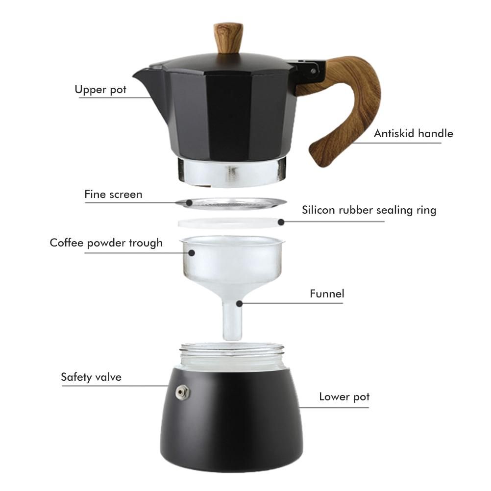 150ML/300ML Portable Aluminum Italian Style Espresso Maker Moka Pot Coffee view 3