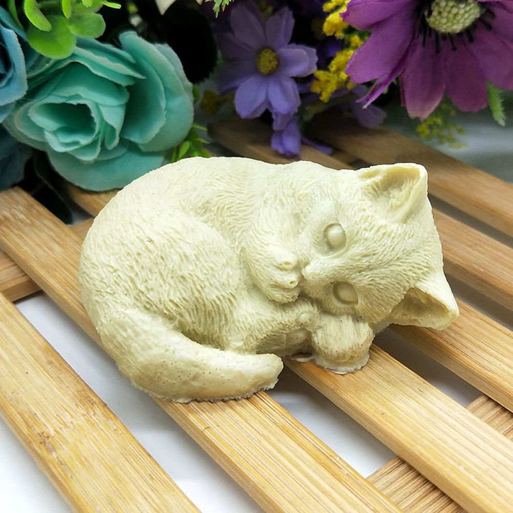 Silicone Cat Mold Cute Cat Soap Mold for Candles Mousse Cake Mold 3D Cartoon view 4