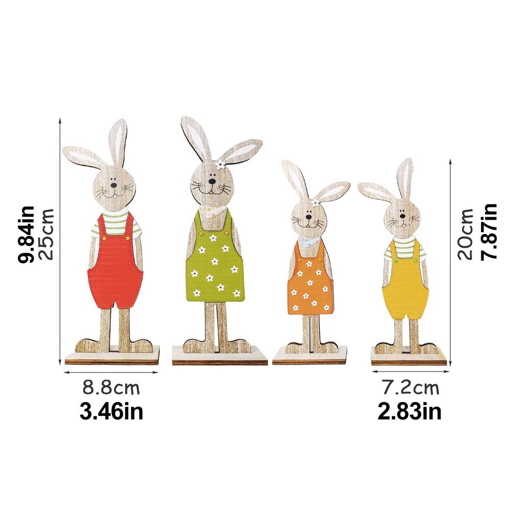Easter Bunny Tabletop Decoration Cute Wooden Rabbit Figurines Ornament for view 2