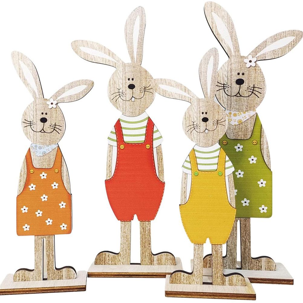 Easter Bunny Tabletop Decoration Cute Wooden Rabbit Figurines Ornament for view 7
