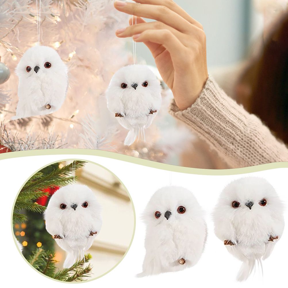 2Pcs Christmas Cute Owl Hanging Gift Simulation Animal Pendant Xmas Tree view 2