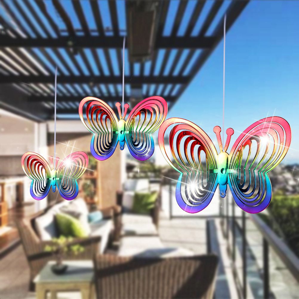 Wind Chimes Plastic Butterfly Reflective Rotating Windmill Decoration for view 3