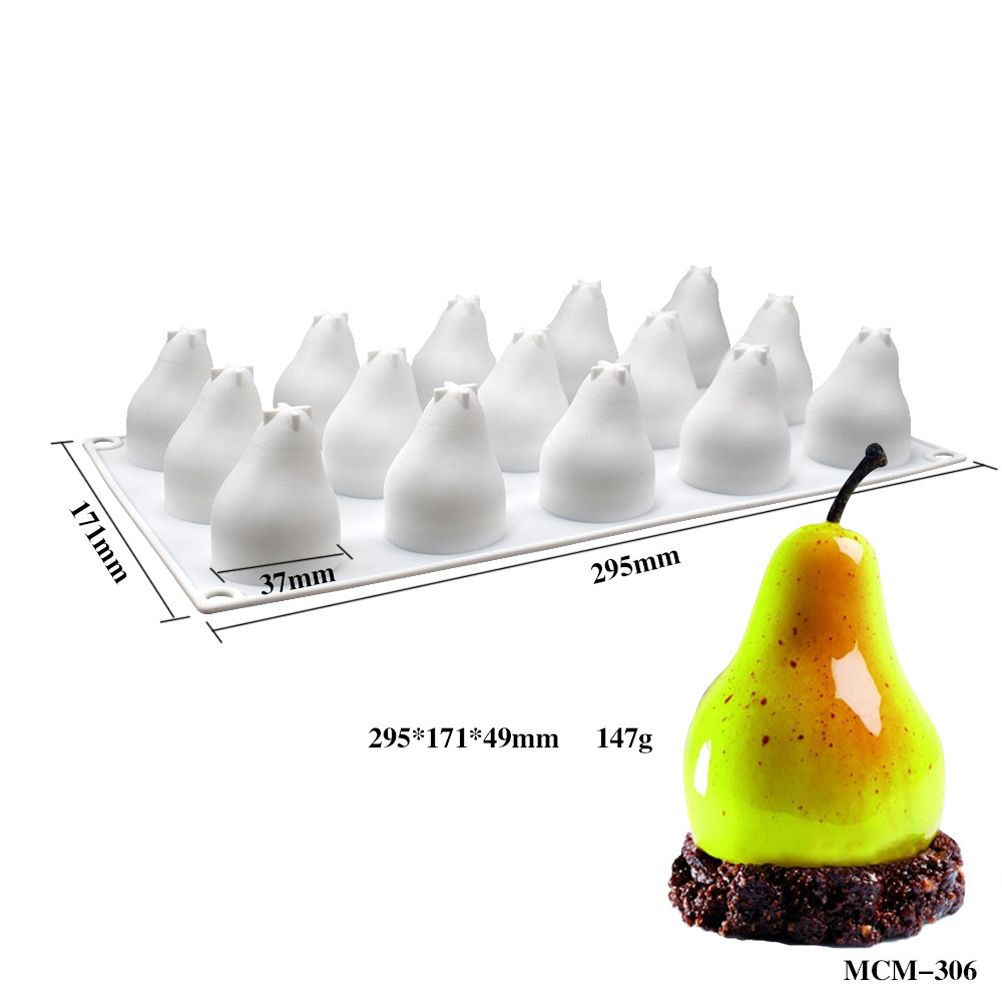 15 Cavities Pear Shape Silicone Mold for Mousse Cake French Dessert 3D view 2