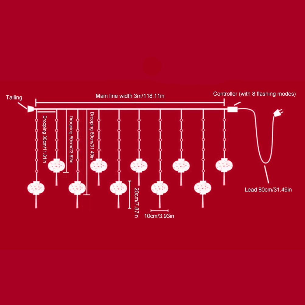2022 New Year Red Lantern Curtain String Lights LED Spring Festival Fairy view 3