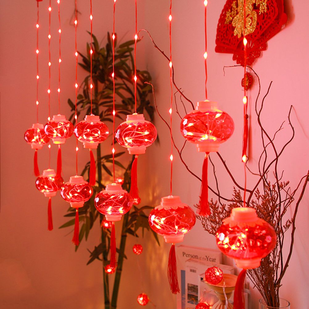 2022 New Year Red Lantern Curtain String Lights LED Spring Festival Fairy view 4