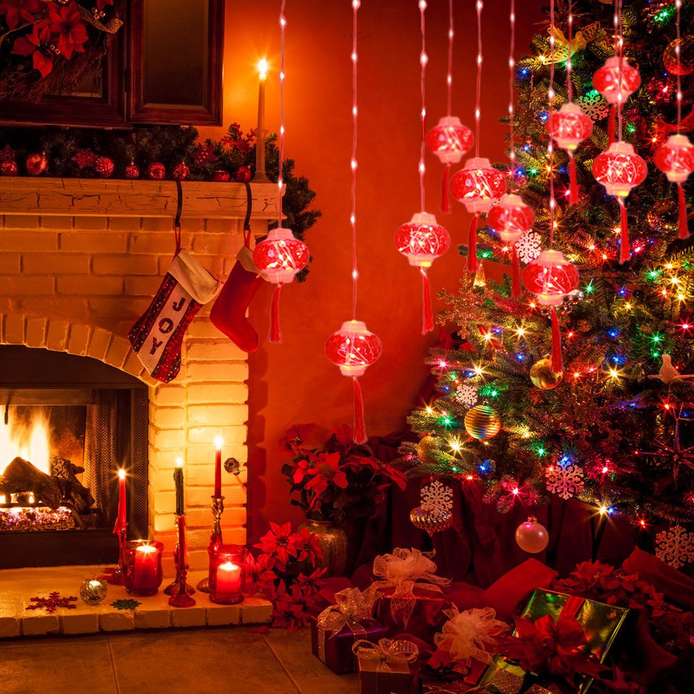 2022 New Year Red Lantern Curtain String Lights LED Spring Festival Fairy view 8
