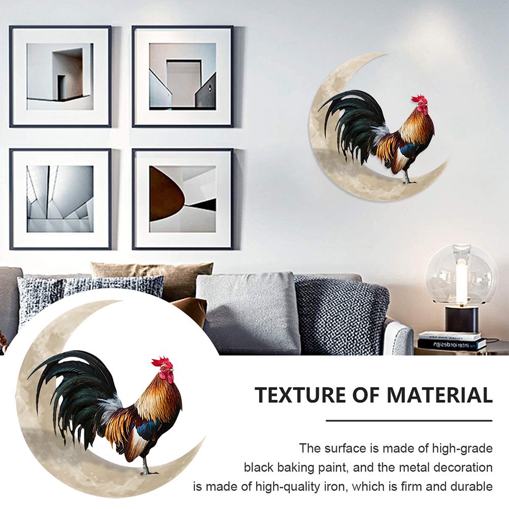 Rooster Moon Wall Decor Metal Wall Hanging Sign Wall Unique Arts Pendant for view 3