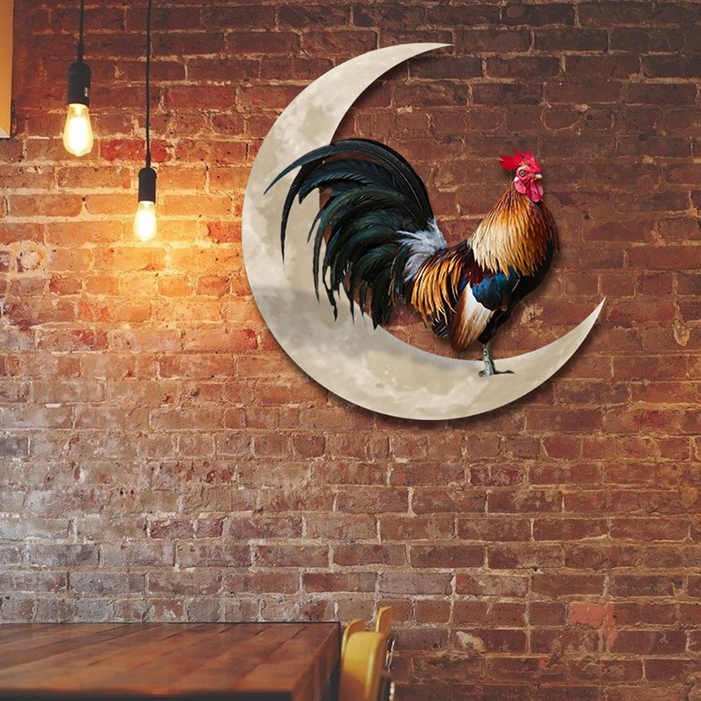Rooster Moon Wall Decor Metal Wall Hanging Sign Wall Unique Arts Pendant for view 5