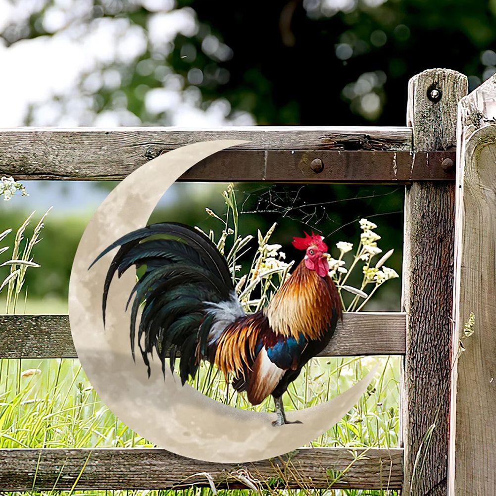 Rooster Moon Wall Decor Metal Wall Hanging Sign Wall Unique Arts Pendant for view 6
