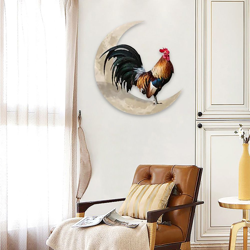 Rooster Moon Wall Decor Metal Wall Hanging Sign Wall Unique Arts Pendant for view 8