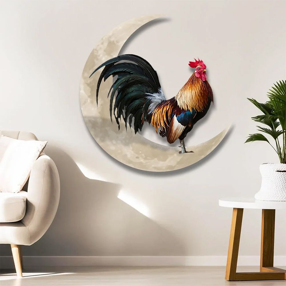Rooster Moon Wall Decor Metal Wall Hanging Sign Wall Unique Arts Pendant for view 9