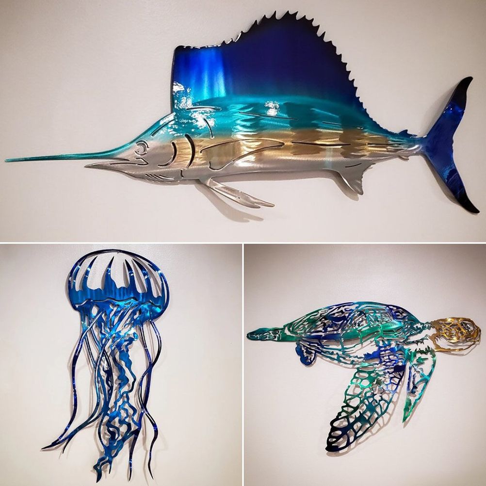 Metal Art Sailfish Sea Turtle Jellyfish Interior Decoration Crafts Wall view 8