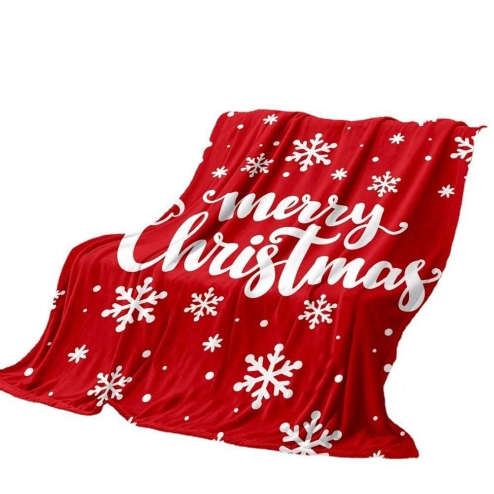 Merry Christmas Flannel Blanket Snowflake Print Soft Warm Plush Throw Blanket