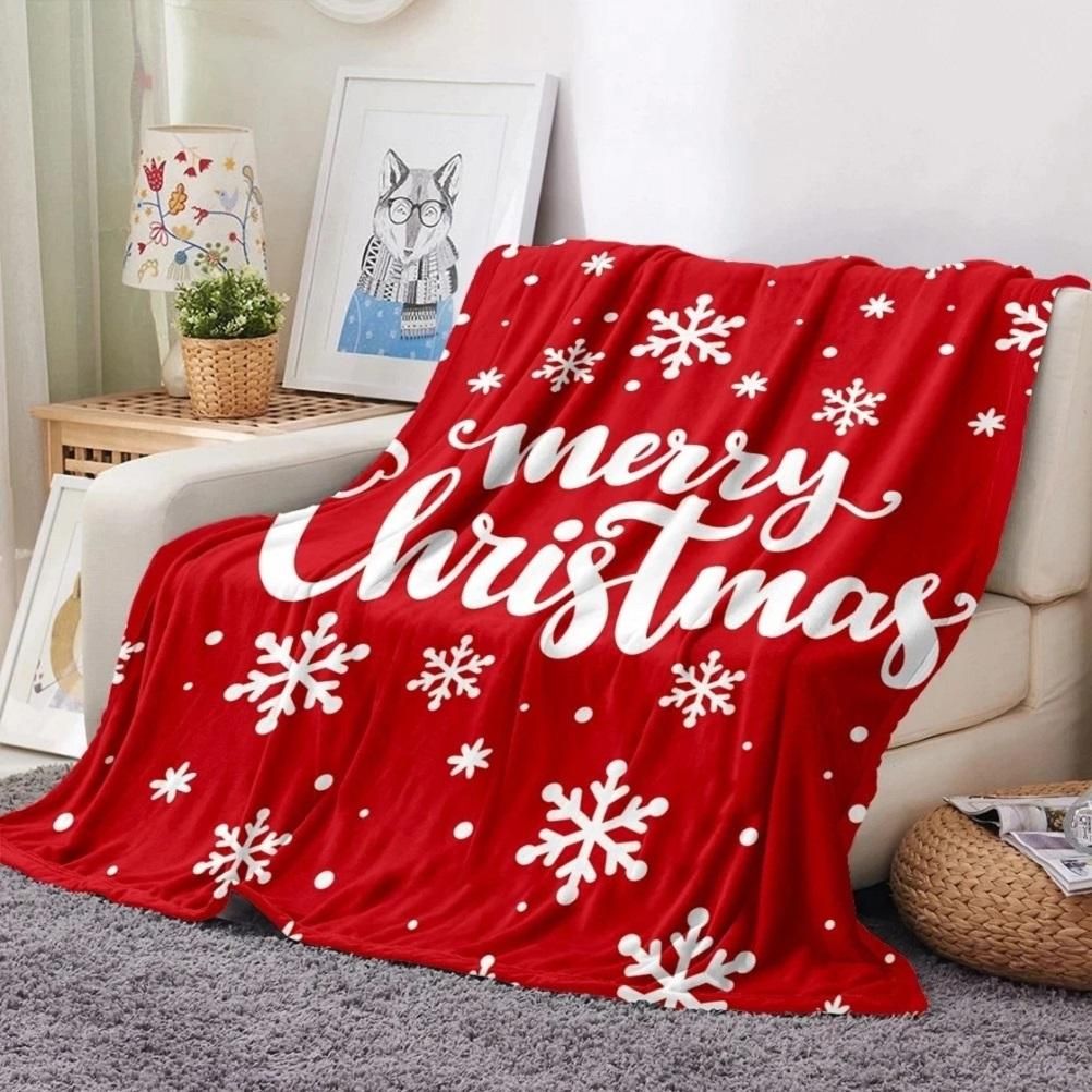 Merry Christmas Flannel Blanket Snowflake Print Soft Warm Plush Throw Blanket view 3