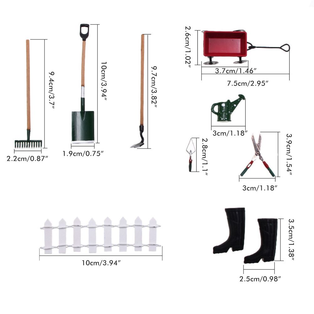 9pcs Miniature Dollhouse Set 1:12 Mini Garden Tools for Dollhouse Garden view 2